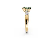 5 Stone Engagement Ring Setting for Fancy Green Pear-Shaped Center with Plain Band and Prong Head in Yellow Gold