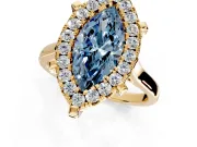 Single Halo Engagement Ring Setting for Fancy Blue Marquise Center with Corner Claws, Plain Band and Prong Head in Yellow Gold