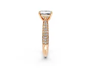 Solitaire Engagement Ring Setting for Princess Cut Center with Multi-Row Accents and Prong Head in Rose Gold