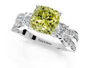 3 Stone Engagement Ring Setting for Fancy Yellow Cushion Cut Center with Pave Twist Band and Prong Head in Sterling Silver