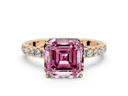 Solitaire Engagement Ring Setting for Fancy Pink Asscher Cut Center with Large Accent Band and Prong Head in Rose Gold