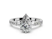 Baguette Engagement Ring Setting for Pear-Shaped Center with Alternating Bar-Set Band and Prong Head in Platinum