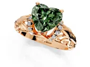 Solitaire Engagement Ring Setting for Fancy Green Heart-Shaped Center with Filigree Accent Basket and Prong Head in Rose Gold