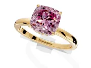 Hidden Halo Engagement Ring Setting for Fancy Pink Cushion Cut Center with Plain Band and Tall Prong Head in Yellow Gold