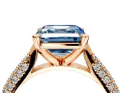 Solitaire Engagement Ring Setting for Fancy Blue Asscher Cut Center with Multi-Row Accents and Prong Head in Rose Gold