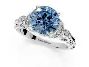 Solitaire Engagement Ring Setting for Fancy Blue Round Cut Center with Filigree Band and Prong Head in Platinum