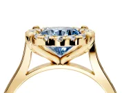 Single Halo Engagement Ring Setting for Fancy Blue Round Cut Center with Corner Claws, Plain Band and Prong Head in Yellow Gold