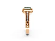 Milgrain Halo Engagement Ring Setting for Fancy Green Asscher Cut Center with Pave Band and Prong Head in Rose Gold