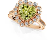 Milgrain Halo Engagement Ring Setting for Fancy Yellow Heart-Shaped Center with Bezel Point Accents and Prong Head in Rose Gold