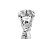 Solitaire Engagement Ring Setting for Round Cut Center with Half-Pave Crossover Band and Prong Head in Platinum