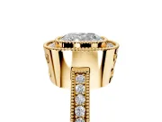Halo Engagement Ring Setting for Cushion Cut Center with Milgrain Halo, Pave Band and Prong Head in Yellow Gold