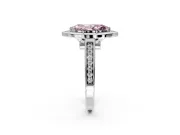 Halo Engagement Ring Setting for Fancy Pink Marquise Center with Outer Bezel Rim, Pave Band and Prong Head in White Gold