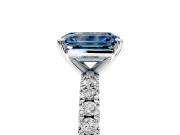 Solitaire Engagement Ring Setting for Fancy Blue Emerald Cut Center with Fine Pave Band and Claw Prong Head in Sterling Silver