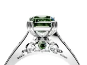 Solitaire Engagement Ring Setting for Fancy Green Emerald Cut Center with Channel Band and Double Claw Prong Head in Sterling Silver
