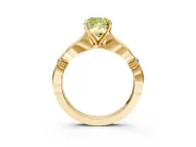 Solitaire Engagement Ring Setting for Fancy Yellow Cushion Cut Center with Carved Leaf Shoulders and Prong Head in Yellow Gold