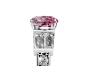 Channel-Set Engagement Ring Setting for Fancy Pink Round Cut Center with Baguette Band and Prong Head in Sterling Silver