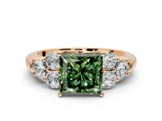 Cluster Engagement Ring Setting for Fancy Green Princess Cut Center with Round Cut Accent Frame and Prong Head in Rose Gold