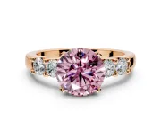 5 Stone Engagement Ring Setting for Fancy Pink Round Cut Center with Plain Band and Prong Head in Rose Gold