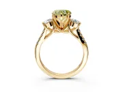 3 Stone Engagement Ring Setting for Fancy Yellow Heart-Shaped Center with Crossover Basket, Pave Band and Prong Head in Yellow Gold