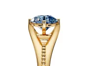 Solitaire Engagement Ring Setting for Fancy Blue Round Cut Center with Milgrain Cathedral Band and Prong Head in Yellow Gold