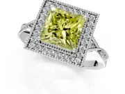 Halo Engagement Ring Setting for Fancy Yellow Princess Cut Center with Milgrain Rim, Pave Band and Prong Head in Sterling Silver