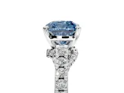 Solitaire Engagement Ring Setting for Fancy Blue Cushion Cut Center with Crossover Accents and Prong Head in Platinum