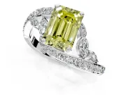 Solitaire Engagement Ring Setting for Fancy Yellow Emerald Cut Center with Pave Bypass Twist Band and Prong Head in Sterling Silver