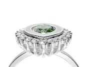 Halo Engagement Ring Setting for Fancy Green Marquise Center with Milgrain Bezel Rim, Plain Band and Prong Head in White Gold