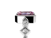 Milgrain Bezel Engagement Ring Setting for Fancy Pink Emerald Cut Center with Marquise Stations and Bezel Head in White Gold