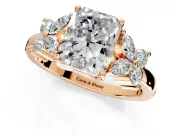 Floral Engagement Ring Setting for Radiant Cut Center with Marquise Cluster Shoulders and Prong Head in Rose Gold