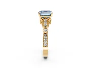 Solitaire Engagement Ring Setting for Fancy Blue Asscher Cut Center with Marquise and Bezel Accents and Prong Head in Yellow Gold