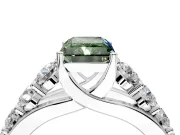 Solitaire Engagement Ring Setting for Fancy Green Radiant Cut Center with Graduated Shared Prongs and Prong Head in Sterling Silver