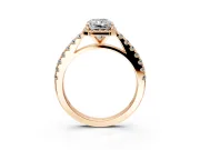 Halo Engagement Ring Setting for Radiant Cut Center with Full Pave Band and Prong Head in Rose Gold