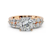 Cluster Engagement Ring Setting for Cushion Cut Center with 2-Row Shoulder Clusters and Prong Head in Rose Gold