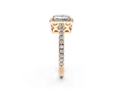 Accent Halo Engagement Ring Setting for Princess Cut Center with Full-Length Pave Band and Prong Head in Rose Gold