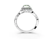 Halo Engagement Ring Setting for Fancy Green Radiant Cut Center with Leaf Motif Split Shank and Prong Head in Platinum
