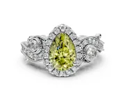 Milgrain Halo Engagement Ring Setting for Fancy Yellow Pear-Shaped Center with Shoulder Bezels and Prong Head in White Gold