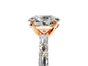 Baguette Engagement Ring Setting for Oval Center with Alternating Bar-Set Band and Prong Head in Rose Gold