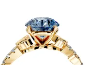 Leaf Motif Engagement Ring Setting for Fancy Blue Round Cut Center with Pave Band and Prong Head in Yellow Gold