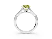 Solitaire Engagement Ring Setting for Fancy Yellow Round Cut Center with Twisted Pave Split Shank and Prong Head in Platinum