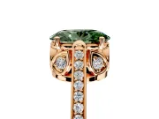 Cathedral Engagement Ring Setting for Fancy Green Oval Center with Antique-Style Pave Band and Prong Head in Rose Gold