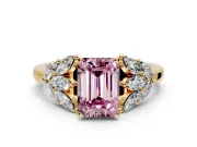 Leaf Cluster Engagement Ring Setting for Fancy Pink Emerald Cut Center with Marquise Accents and Prong Head in Yellow Gold
