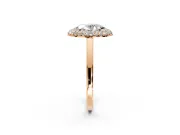 Halo Engagement Ring Setting for Oval Center with Plain Tapered Band and Prong Head in Rose Gold