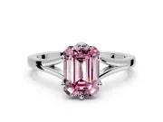 Solitaire Engagement Ring Setting for Fancy Pink Emerald Cut Center with Plain Split Shank and Prong Head in Platinum