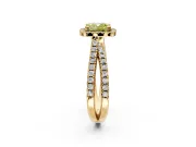 Halo Engagement Ring Setting for Fancy Yellow Cushion Cut Center with Double Pave Split Shank and Prong Head in Yellow Gold