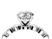 Solitaire Engagement Ring Setting for Oval Center with Beaded Bezel Station Band and Prong Head in Platinum