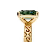Solitaire Engagement Ring Setting for Fancy Green Emerald Cut Center with Scrollwork Band and Prong Head in Yellow Gold
