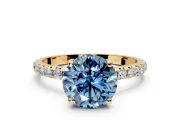 Solitaire Engagement Ring Setting for Fancy Blue Round Cut Center with Micro Pave Band and Prong Head in Yellow Gold