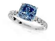 Solitaire Engagement Ring Setting for Fancy Blue Cushion Cut Center with Large Accents and Prong Head in Sterling Silver