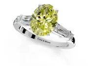 Bar-Set Engagement Ring Setting for Fancy Yellow Oval Center with Tapered Baguette Accents and Prong Head in Platinum